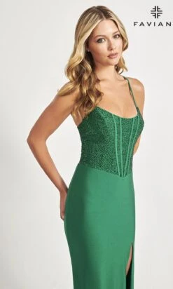 Long Formal Dress 11011 By Faviana -SIMPLY DRESS SALE 11011 Emerald CloseUp