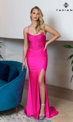 Long Formal Dress 11011 By Faviana -SIMPLY DRESS SALE 11011 HOT PINK FRONT long prom dress