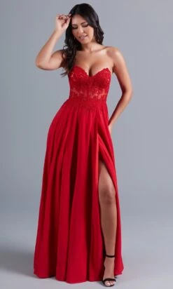 Red Strapless Sheer-Bodice Long Prom Dress -SIMPLY DRESS SALE 17 F2207 11