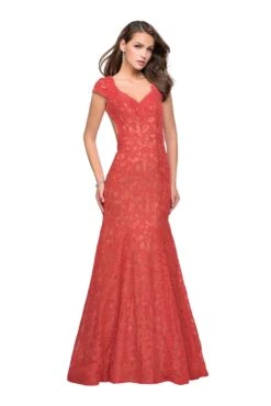Open Back Floor Length Dress By La Femme -SIMPLY DRESS SALE 20117 HotCoral F