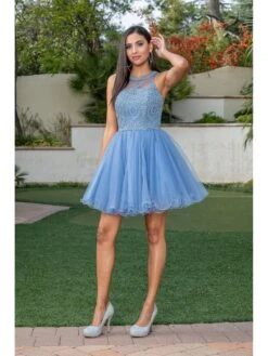 High-Neck Babydoll Fancy Short Homecoming Dress -SIMPLY DRESS SALE 2156dustyblue 4