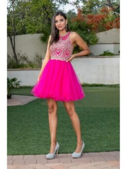 High-Neck Babydoll Fancy Short Homecoming Dress -SIMPLY DRESS SALE 2156fuchsia 5