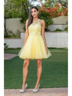 High-Neck Babydoll Fancy Short Homecoming Dress -SIMPLY DRESS SALE 2156yellow 4