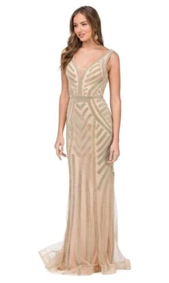 Long Formal Dress With Beaded Stripes -SIMPLY DRESS SALE 2391