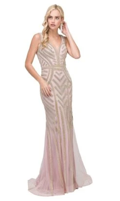 Long Formal Dress With Beaded Stripes -SIMPLY DRESS SALE 2391c