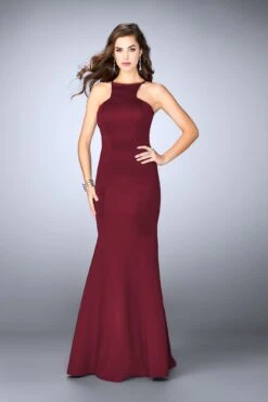 La Femme Open Back Long Prom Dress -SIMPLY DRESS SALE 24374 Burg