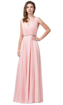 Pleated-Bodice Chiffon Formal Dress With Beaded Belt -SIMPLY DRESS SALE 2588blush 2