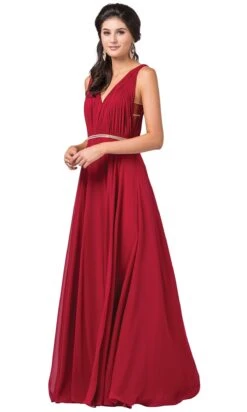Pleated-Bodice Chiffon Formal Dress With Beaded Belt -SIMPLY DRESS SALE 2588burgundy 5