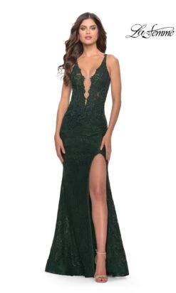 La Femme Cut-Out Back Long Lace Prom Dress 13 La Femme Cut-Out Back Long Lace Prom Dress -SIMPLY DRESS SALE 28648 DarkEmerald F