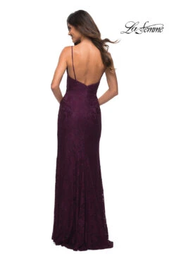 La Femme Beaded-Lace V-Neck Long Prom Dress -SIMPLY DRESS SALE 29700 DarkBerry B