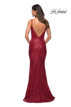 La Femme Sequin Long Prom Dress With Cowl Neckline -SIMPLY DRESS SALE 30187 Red B