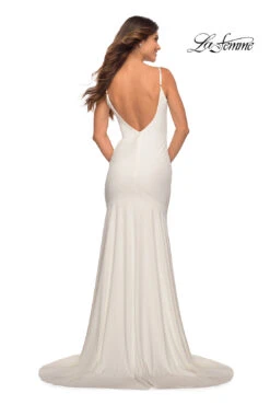 Low V-Back La Femme Long Prom Dress With Train -SIMPLY DRESS SALE 30458 White B