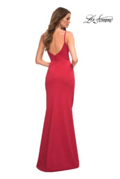 La Femme Simple Long Jersey Prom Dress With Slit -SIMPLY DRESS SALE 30544 Red B