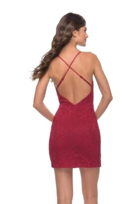 La Femme Open-Back Short Lace Cocktail Dress -SIMPLY DRESS SALE 30928 Red B