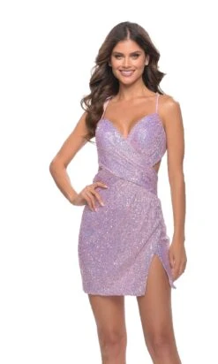 La Femme Neon Pink Short Sequin Homecoming Dress -SIMPLY DRESS SALE 30987 LightPeriwinkle F