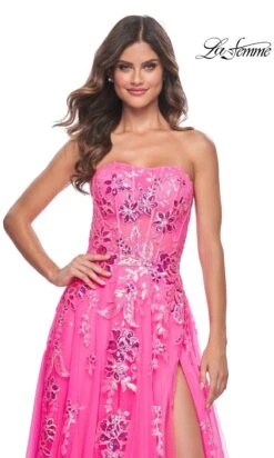 La Femme 32137 Formal Prom Dress -SIMPLY DRESS SALE 32137 NeonPink F3