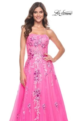 La Femme 32137 Formal Prom Dress -SIMPLY DRESS SALE 32137 NeonPink F4