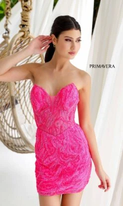 Primavera Short Party Dress 4222 -SIMPLY DRESS SALE 4222NEONPINK0012