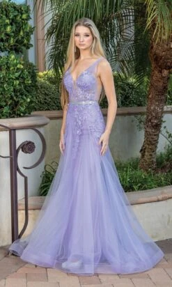 Floral-Embellished Long V-Neck Prom Dress 4311 -SIMPLY DRESS SALE 4311lilac 6