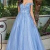 Off-the-Shoulder Glitter-Tulle Long Prom Ball Gown -SIMPLY DRESS SALE 4316dustyblue 3