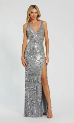 Mac Duggal Long Formal Dress 5473 -SIMPLY DRESS SALE 5473 Silver AB