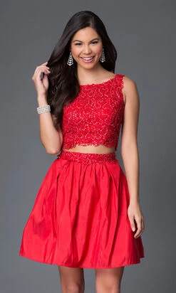 Short Two-Piece Party Dress With Lace Bodice -SIMPLY DRESS SALE 6054 red dress NA 6054 a