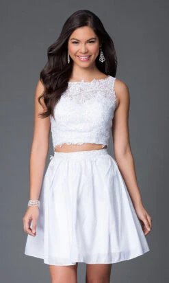 Short Two-Piece Party Dress With Lace Bodice -SIMPLY DRESS SALE 6054 white dress NA 6054 a