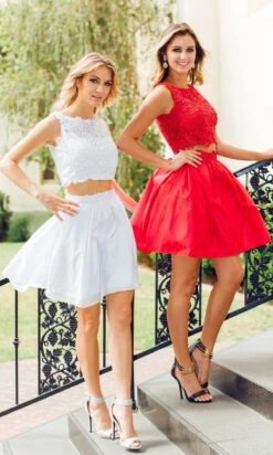 Short Two-Piece Party Dress With Lace Bodice -SIMPLY DRESS SALE 6054a
