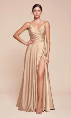 Ladivine Long Formal Dress 7485-1 -SIMPLY DRESS SALE 7485 CHAMPAGNE GOLD FRONT long prom dresses