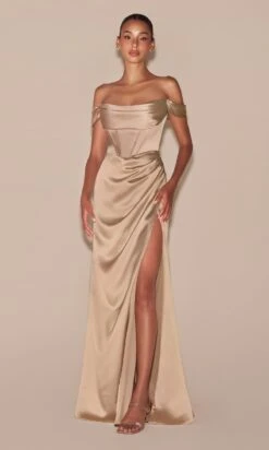 Ladivine Long Formal Dress 7492-1 -SIMPLY DRESS SALE 7492 CHAMPAGNE long prom dresses