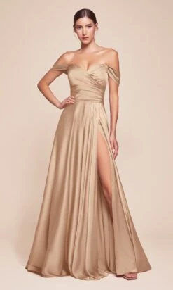 Ladivine Long Formal Dress 7493-1 -SIMPLY DRESS SALE 7493 CHAMPAGNE GOLD FRONT long prom dresses