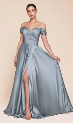 Ladivine Long Formal Dress 7493-1 -SIMPLY DRESS SALE 7493 DUSTY BLUE FRONT long prom dresses