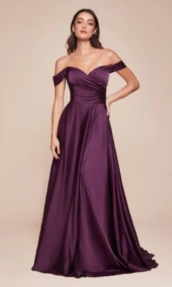 Ladivine Long Formal Dress 7493-1 -SIMPLY DRESS SALE 7493 EGGPLANT FRONT long prom dresses