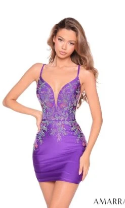 Amarra Short Party Dress 88919 -SIMPLY DRESS SALE 88919Purple a