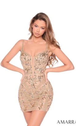 Amarra Short Party Dress 89006 -SIMPLY DRESS SALE 89006NudeGoldSilver a