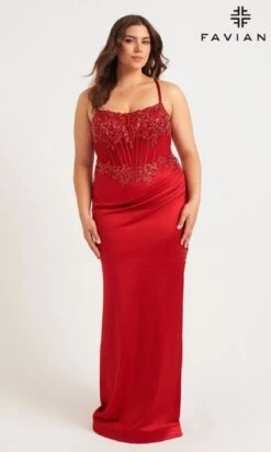 Faviana Long Plus-Size Formal Dress 9592 -SIMPLY DRESS SALE 9592 RED FRONT long prom dress