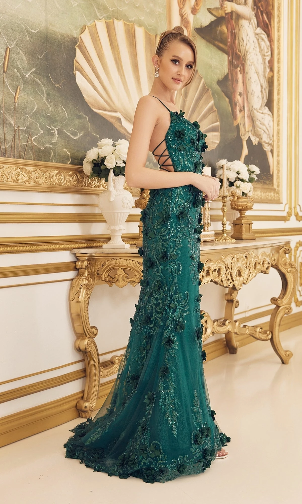 3D Floral Emerald Green Long Formal Gown C1098 5 3D Floral Emerald Green Long Formal Gown C1098 - Image 3