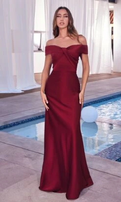 Ladivine Long Formal Dress CD325 -SIMPLY DRESS SALE CD325 burgundy