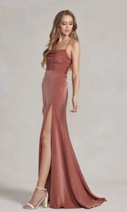 Strappy-Back Cowl-Neck Long Prom Dress E1068 -SIMPLY DRESS SALE E1068 BROWN 2