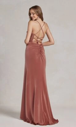 Strappy-Back Cowl-Neck Long Prom Dress E1068 -SIMPLY DRESS SALE E1068 BROWN 3