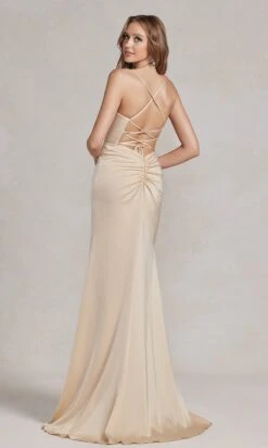 Strappy-Back Cowl-Neck Long Prom Dress E1068 -SIMPLY DRESS SALE E1068 CHAMPAGNE 3