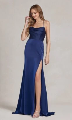 Strappy-Back Cowl-Neck Long Prom Dress E1068 -SIMPLY DRESS SALE E1068 NAVYBLUE 1