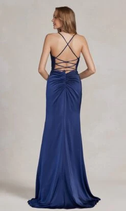 Strappy-Back Cowl-Neck Long Prom Dress E1068 -SIMPLY DRESS SALE E1068 NAVYBLUE 3
