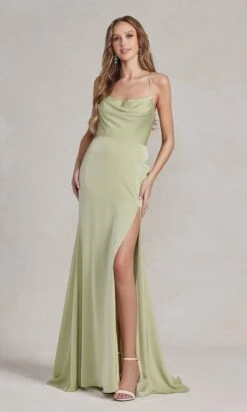 Strappy-Back Cowl-Neck Long Prom Dress E1068 -SIMPLY DRESS SALE E1068 SAGE 1