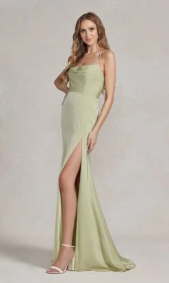 Strappy-Back Cowl-Neck Long Prom Dress E1068 -SIMPLY DRESS SALE E1068 SAGE 2