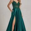 Long A-Line Prom Dress With Sheer-Lace Bodice -SIMPLY DRESS SALE K1121 EMERALD 1