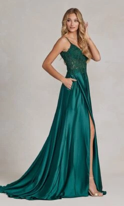 Long A-Line Prom Dress With Sheer-Lace Bodice -SIMPLY DRESS SALE K1121 EMERALD 2