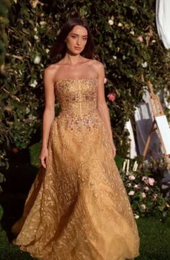 Andrea And Leo Long Formal Dress MA104 -SIMPLY DRESS SALE MA104 gold