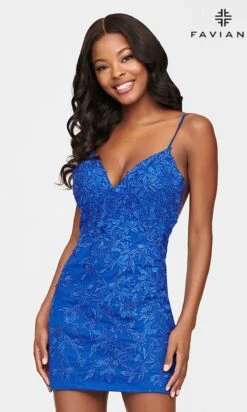 Backless Lace-Up Short Faviana Homecoming Dress -SIMPLY DRESS SALE S10626 ROYAL FRONT 1