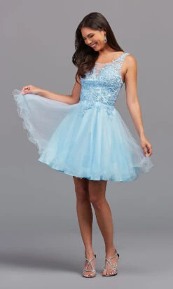 Babydoll Sleeveless Embroidered Short Prom Dress -SIMPLY DRESS SALE bahama blu dress DQ 21 3304 e